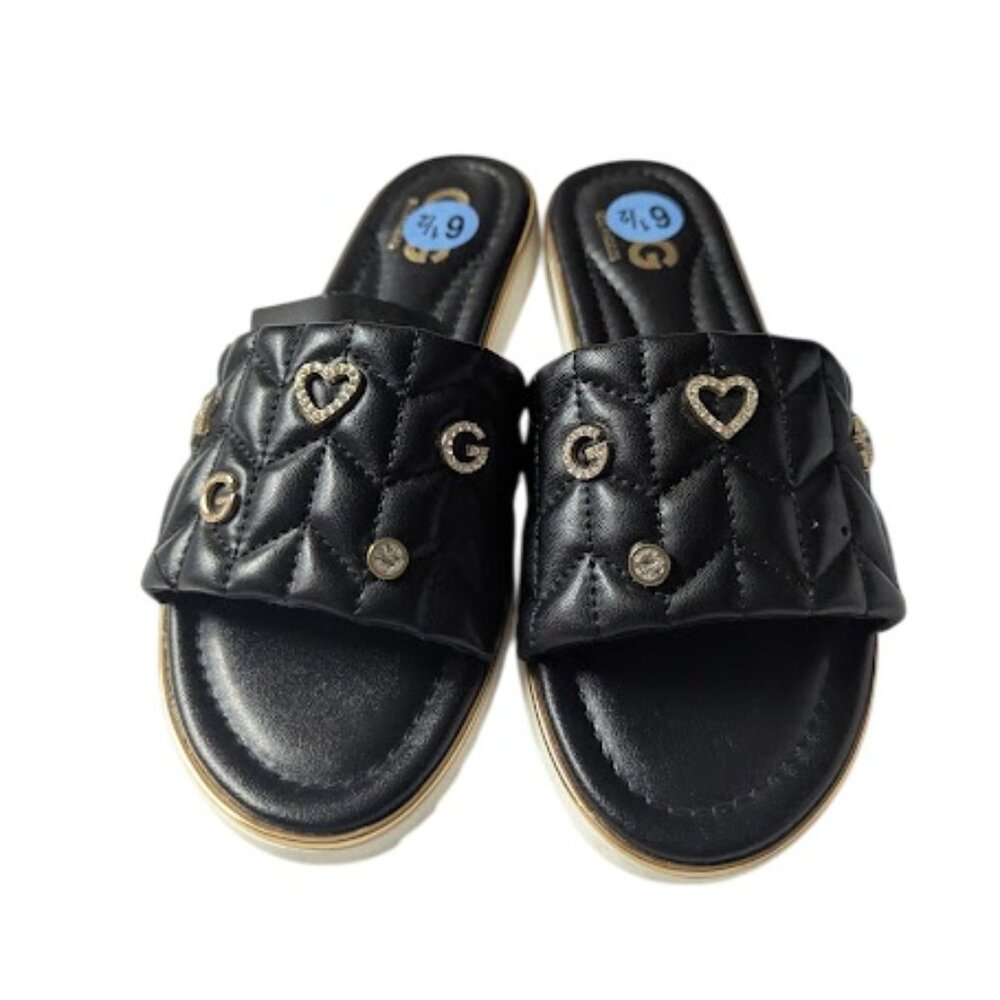 GBG Los Angeles Guess Black Embellishment Accent Logo Slide Sandal NWOB Size 6.5
